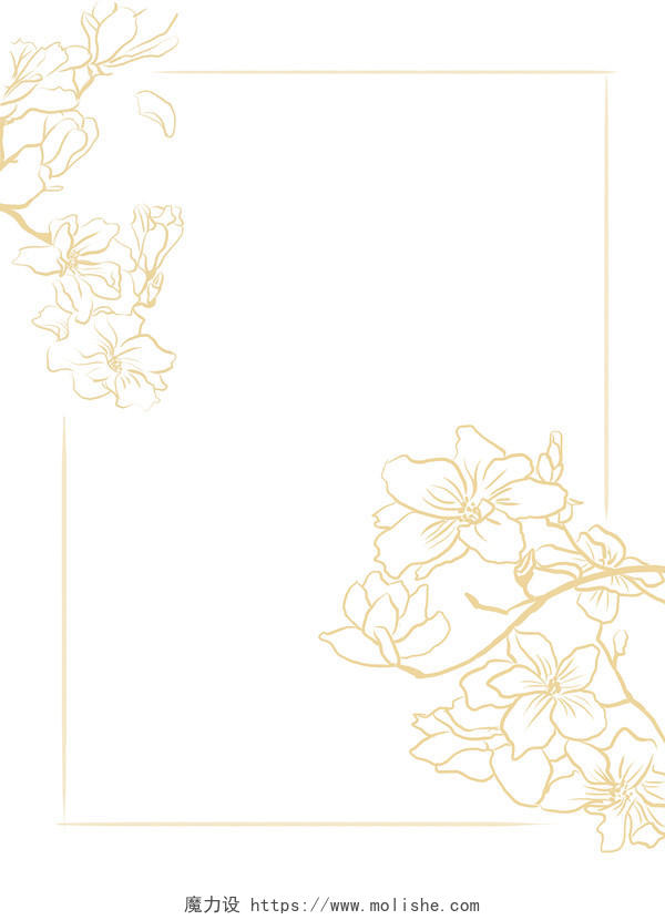 清新复古古典花卉婚礼唯美极简边框婚礼边框PNG素材
